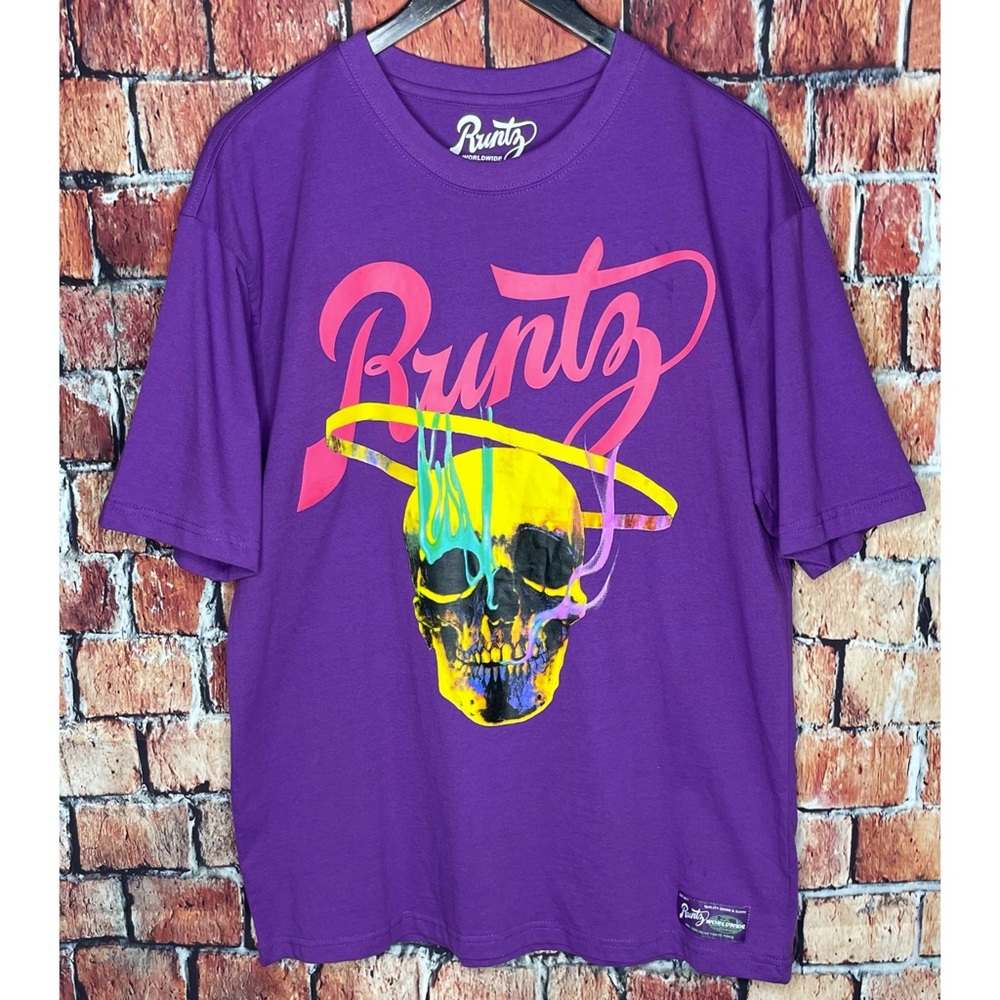 NWT RUNTZ Men’s Large Purple Graphic Short Sleeve Crew Neck Skull T-Shirt